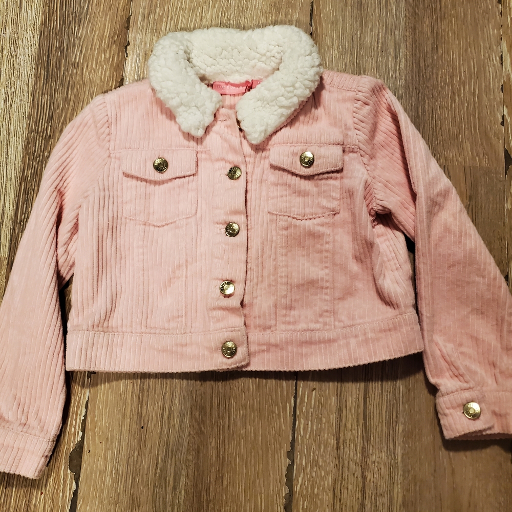 Pink Corduroy Kids Jacket with Faux Fur Collar